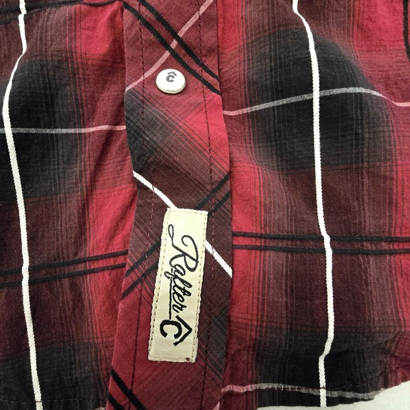 Western Performance Wear Pearl Snap Shirt Rafter C Mens Small Red Black Plaid - Picture 2 of 10